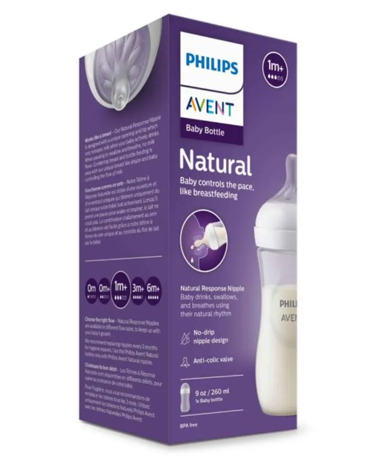 Philips Avent Бутылочка с силиконовой соской Natural Response 1m+, SCY903/01, бутылочка для кормления, средний поток, 260 мл, 1 шт.