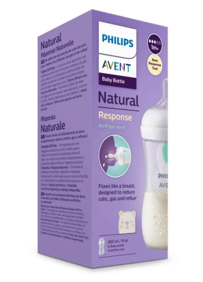 Philips Avent Бутылочка с силиконовой соской Natural Response, 1 +, SCY673/82, бутылочка для кормления, средний поток, 260 мл, 1 шт.