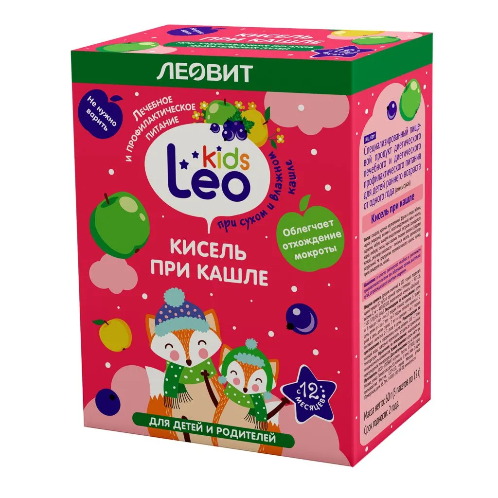 Леовит Leo Kids Кисель при кашле, порошок, 12 г, 5 шт.