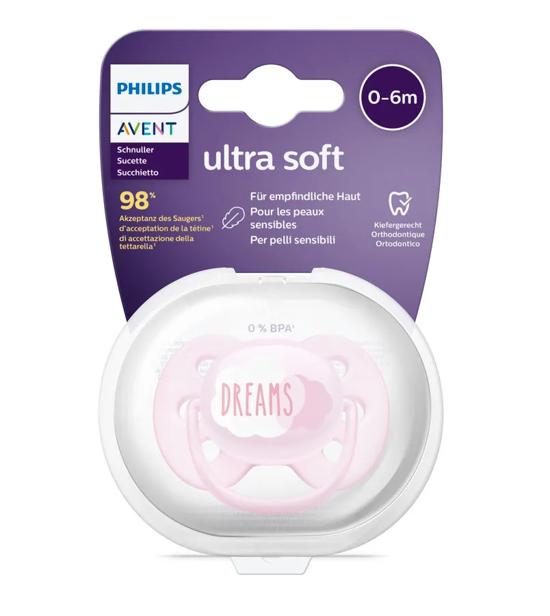 Philips Avent Пустышка силиконовая Ultra Soft, SCF527/01 0-6мес, из силикона (силиконовый), 1 шт.