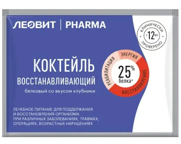 Леовит Pharma Коктейль белковый восстанавливающий, смесь сухая, со вкусом клубники, 20 г, 1 шт.