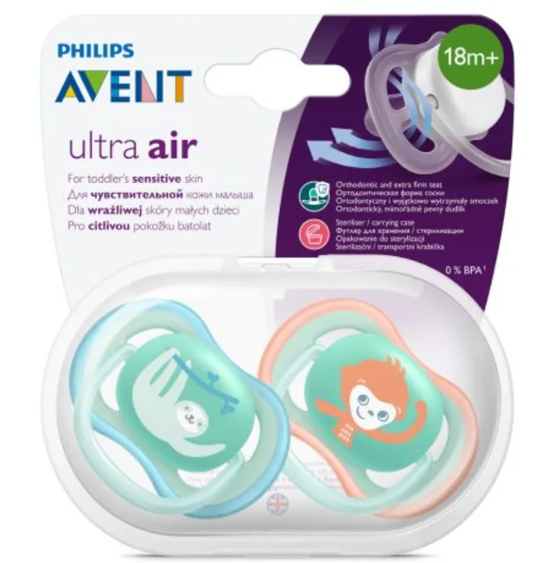 Philips Avent Ultra air Пустышка с футляром, SCF349/21, для детей с 18 месяцев, соска-пустышка, 2 шт.