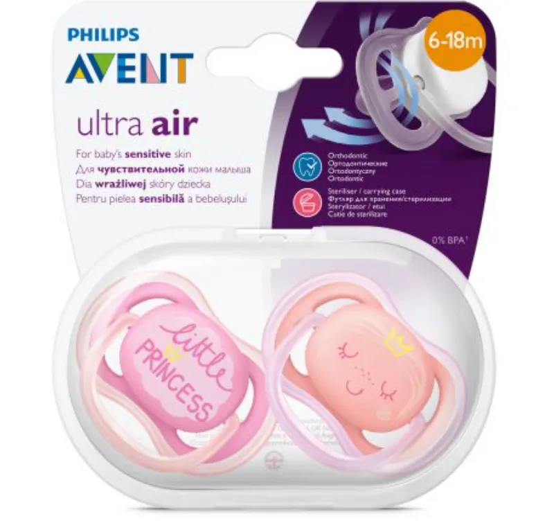 Philips Avent Ultra Air Пустышка с футляром, SCF343/22, 6-18мес, соска-пустышка, 2 шт.