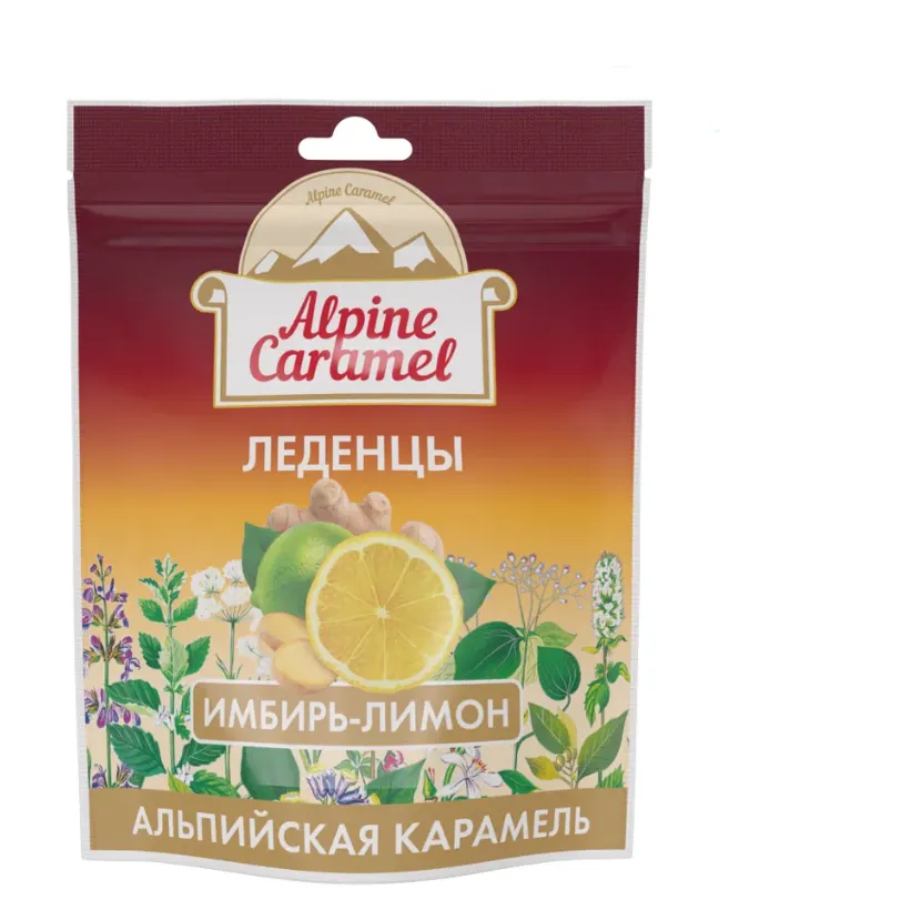 Alpine Caramel Леденцы, Лимон-Имбирь, 75 г, 1 шт.