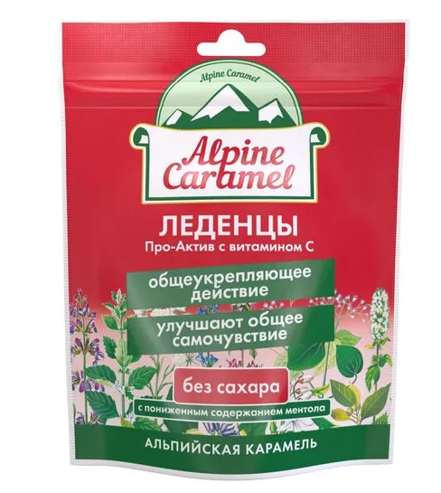 Alpine Caramel Леденцы Про-Актив с Витамином C, без сахара, 75 г, 1 шт.