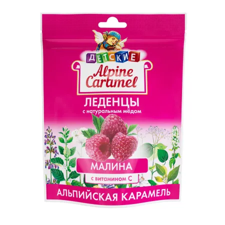 Alpine Caramel Леденцы с медом и витамином С детские, со вкусом малины, 75 г, 1 шт.