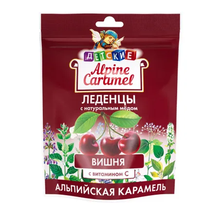 Alpine Caramel Леденцы с медом и витамином С детские, со вкусом вишни, 75 г, 1 шт.