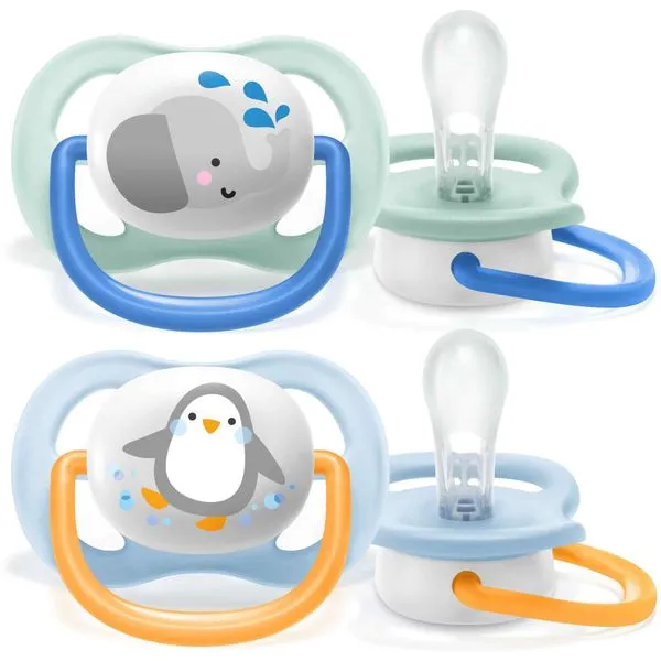 Philips Avent Ultra Air Соска-пустышка, SCF080/05, 0-6 мес, силиконовая ортодонтическая с футляром, 2 шт.