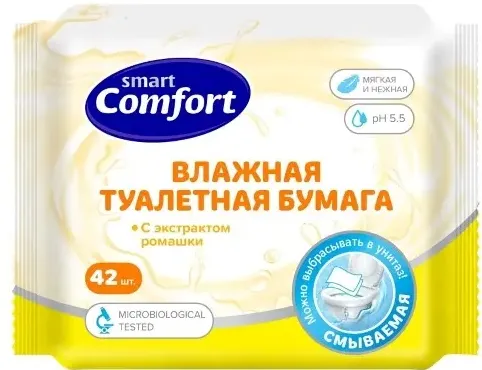 Smart comfort туалетная бумага влажная, с экстрактом ромашки, 42 шт.