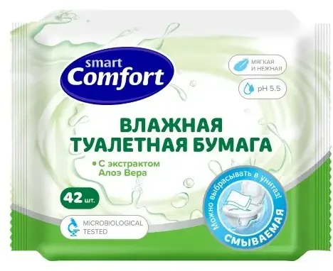 Smart comfort туалетная бумага влажная, с экстрактом алоэ, 42 шт.