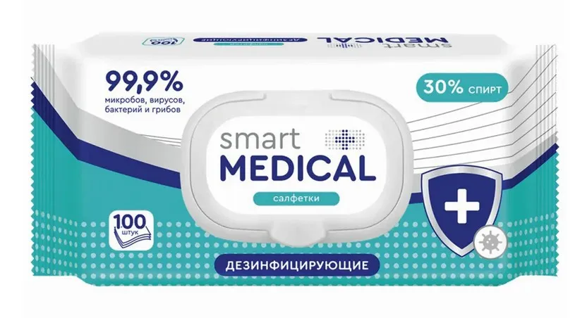 Smart Medical Салфетки влажные дезинфицирующие, салфетки влажные, 100 шт.