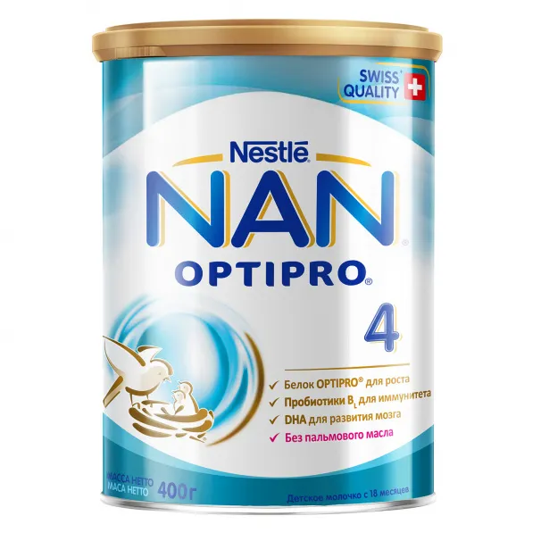 NAN 4 Optipro, для детей с 18 месяцев, напиток молочный сухой, с пробиотиками, 400 г, 1 шт.