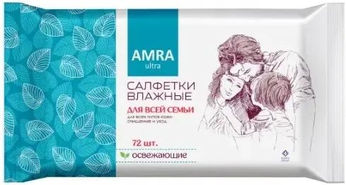 Amra Салфетки влажные освежающие, для всей семьи, 72 шт.