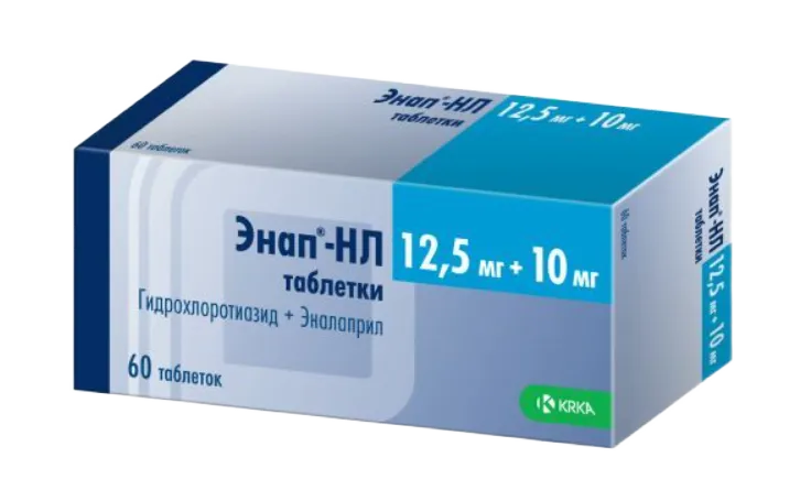 Энап-HЛ, 12.5 мг+10 мг, таблетки, 60 шт.