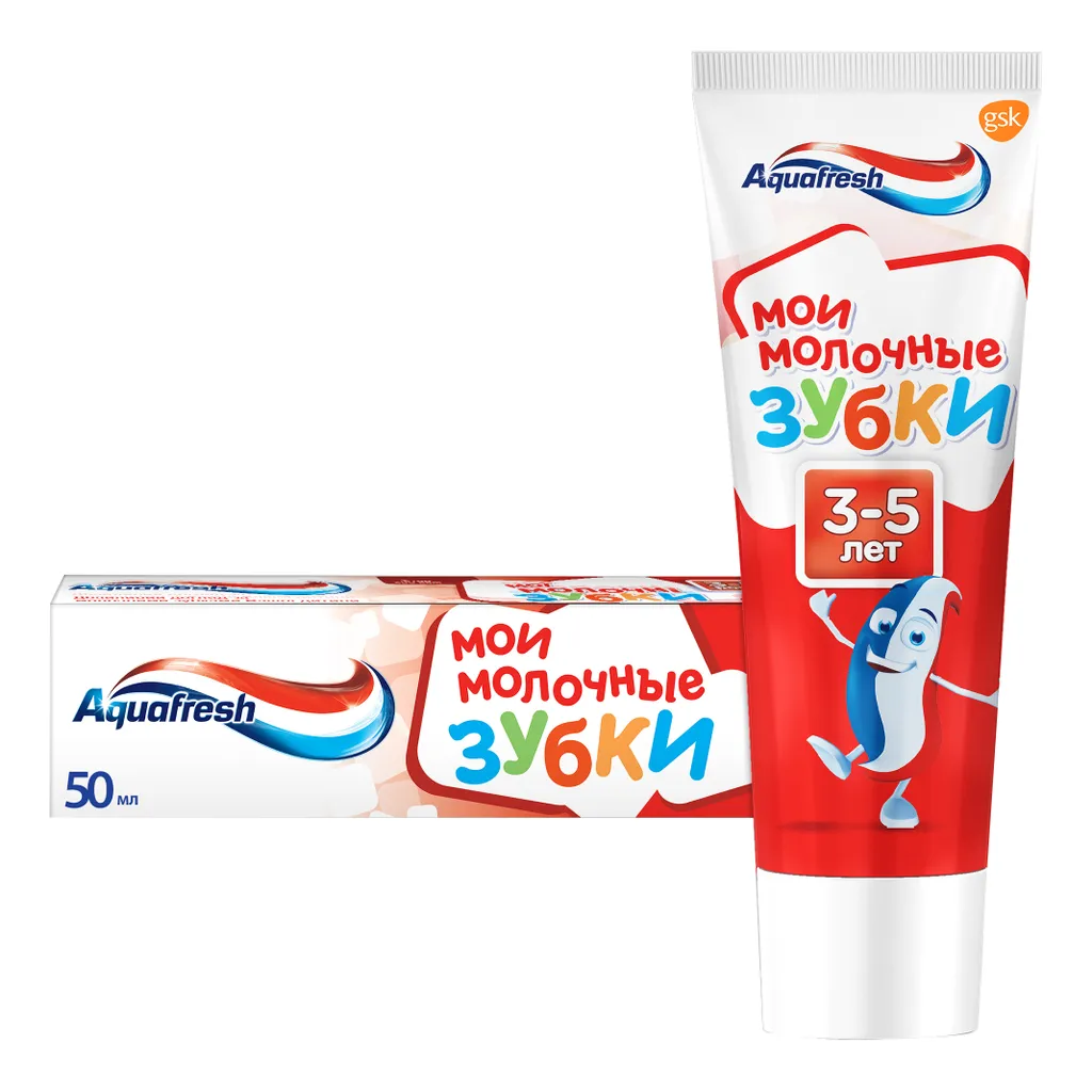 Aquafresh Мои молочные зубки Зубная паста от 3 до 5 лет, паста зубная, 50 мл, 1 шт.