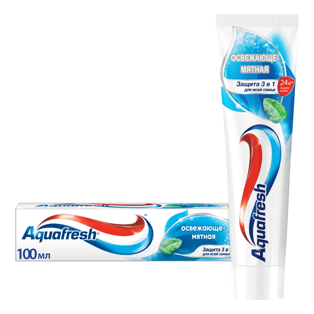 Aquafresh Освежающе-мятная Зубная паста, паста зубная, туба, 100 мл, 1 шт.