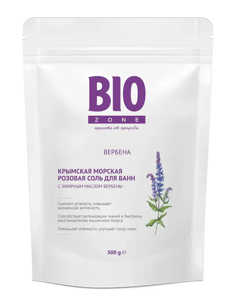 BioZone Соль для ванн, розовая соль, с эфирным маслом вербены, 500 г, 1 шт.