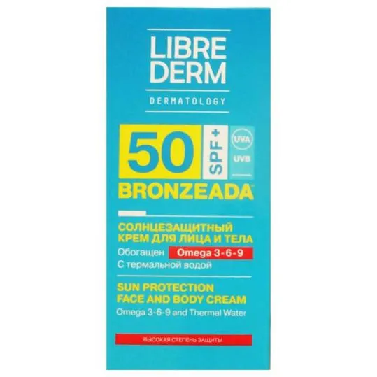 Librederm Bronzeada Крем солнцезащитный с омега 3-6-9 и термальной водой SPF50, 150 мл, 1 шт.