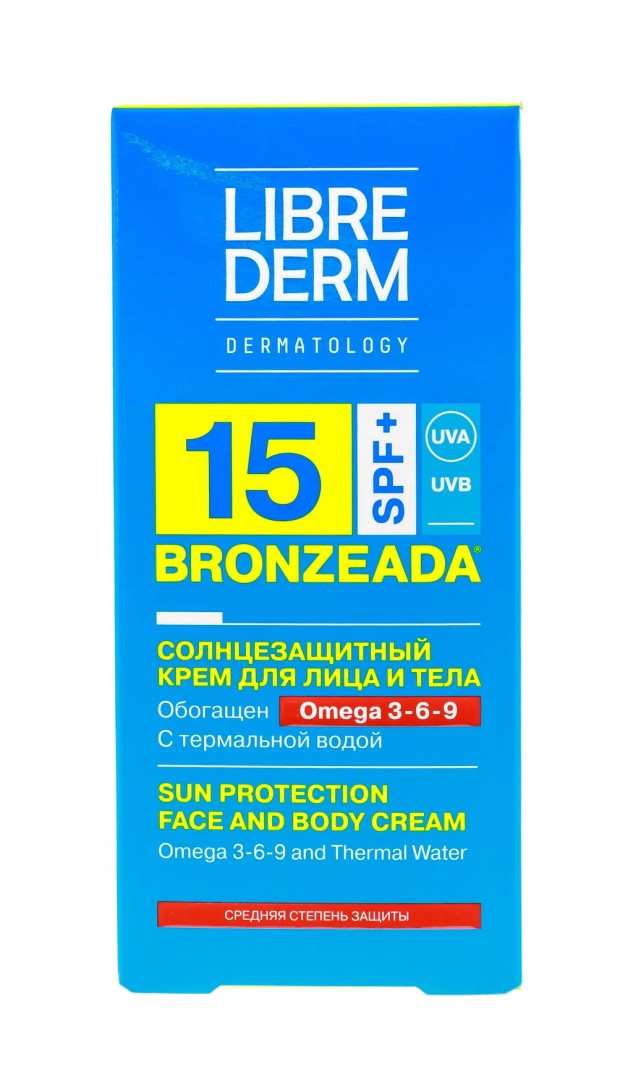 Librederm Bronzeada Крем солнцезащитный с омега 3-6-9 и термальной водой SPF15, крем, 150 мл, 1 шт.