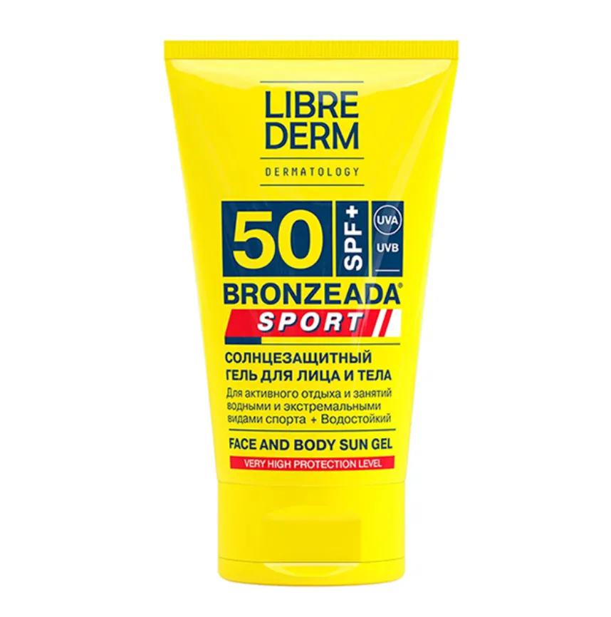 Librederm Bronzeada Sport Гель солнцезащитный SPF50, гель, гель для лица и тела влагостойкий, 150 мл, 1 шт.