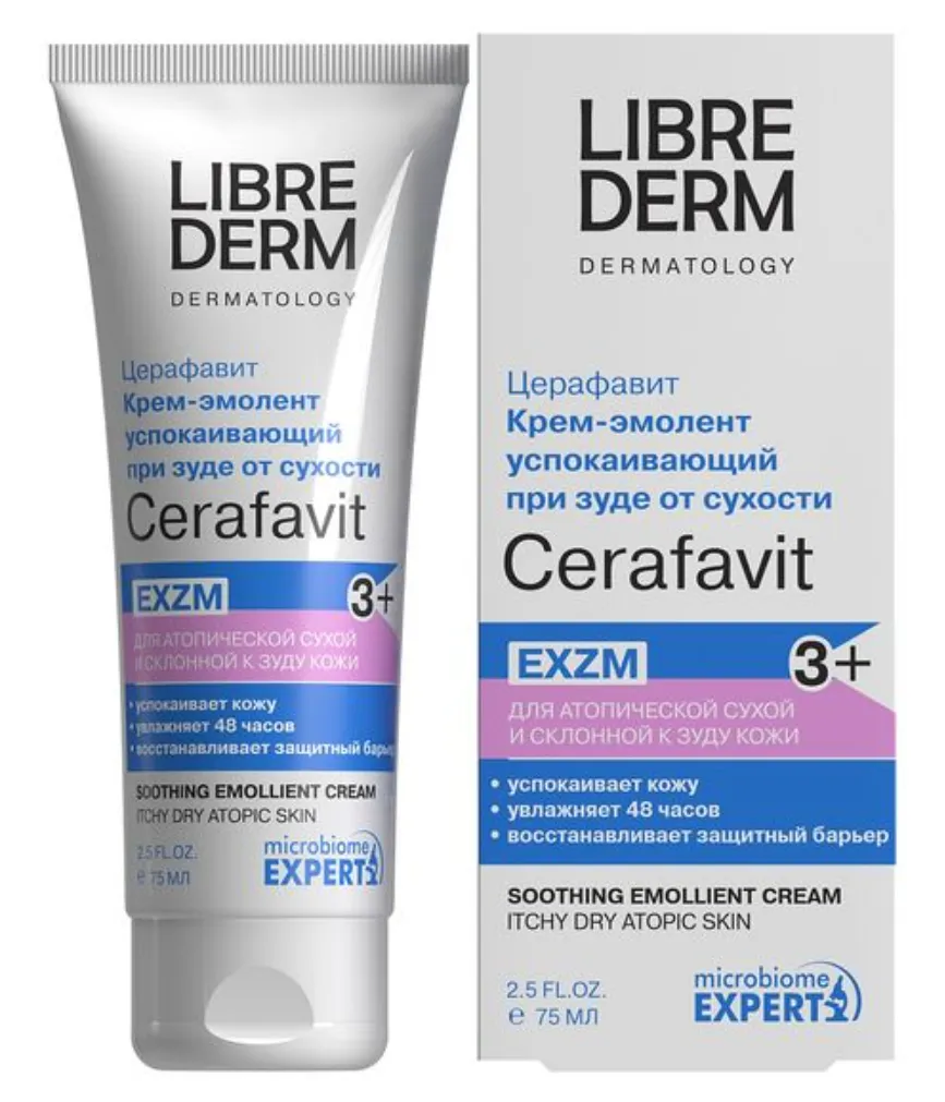 Librederm Cerafavit Крем-эмолент успокаивающий, для детей с 3 лет и взрослых, крем для рук, лица и тела, коллоидной овсянкой, церамидами и пребиотиком, 75 мл, 1 шт.