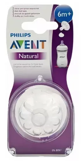 Соски Philips Avent Natural для густых жидкостей, (80560) SCF656/27, 6+ мес., для густых жидкостей, из силикона (силиконовый), 2 шт.