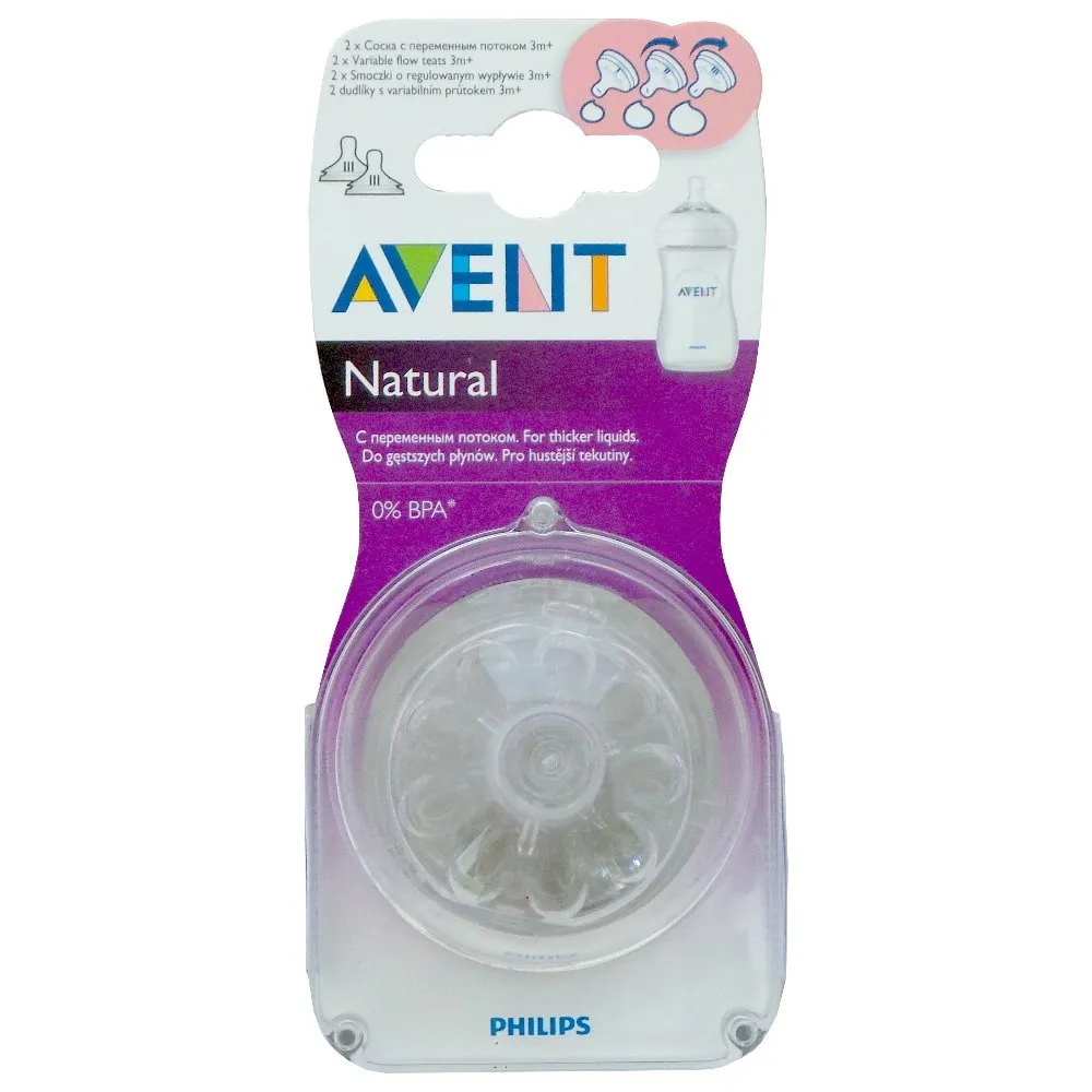 Соски Philips Avent Natural переменный поток, (80550) SCF655/27, 3+ мес., из силикона (силиконовый), 2 шт.