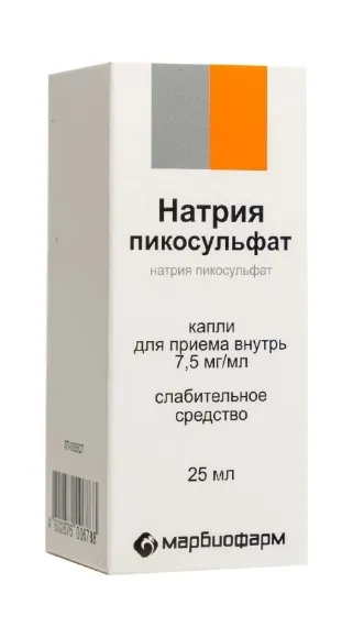 Натрия пикосульфат, 7.5 мг/мл, капли для приема внутрь, 25 мл, 1 шт., Марбиофарм