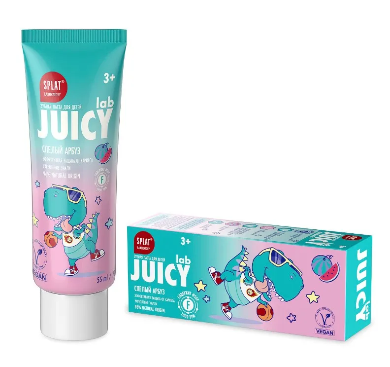 Splat Juicy Lab Зубная паста детская со фтором, для детей с 3х лет, паста зубная, со вкусом арбуза, 55 мл, 1 шт.