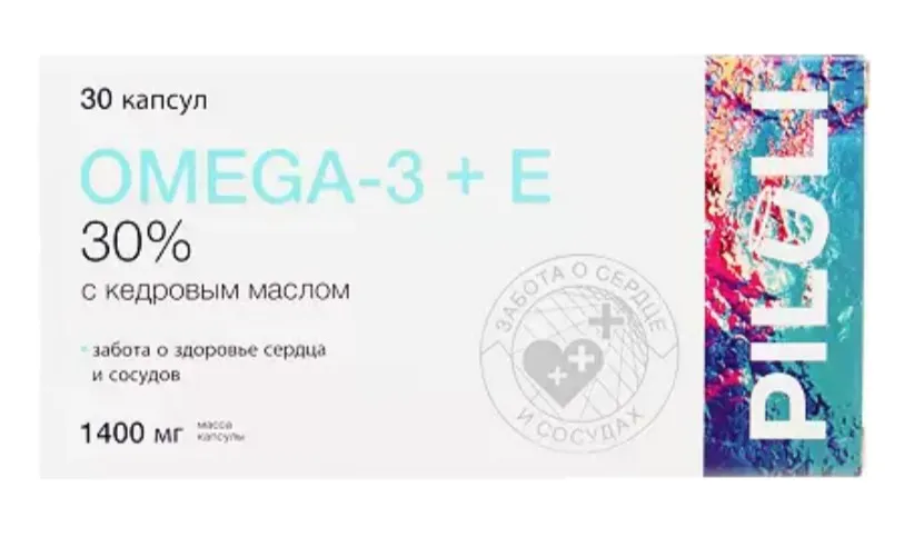 Piluli Омега-3 30% + Витамин E с кедровым маслом, капсулы, забота о сердце и сосудах, 30 шт.
