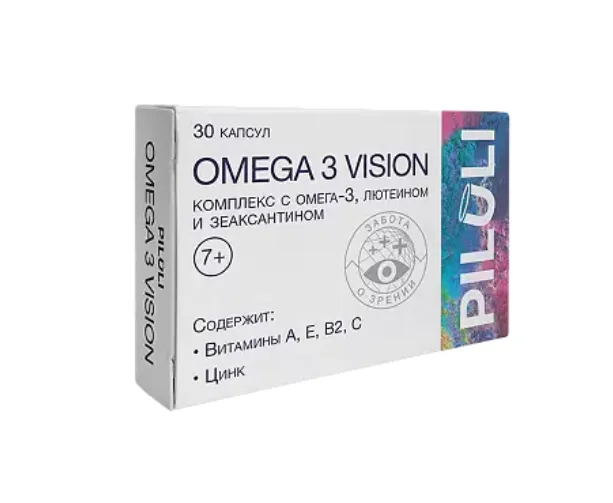 Piluli Omega 3 Vision комплекс с Омега 3, лютеином и зеаксантином, для детей с 7 лет и взрослых, капсулы, 30 шт.