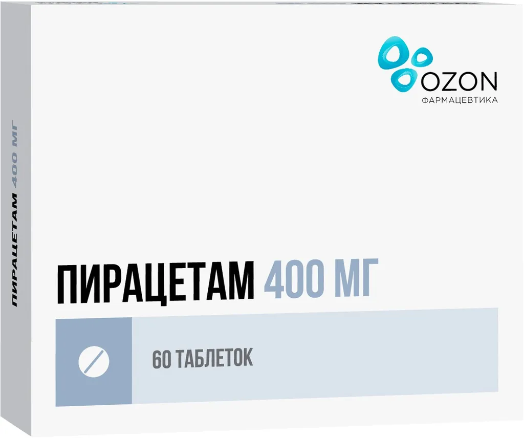 Пирацетам, 400 мг, таблетки, покрытые пленочной оболочкой, 60 шт., Озон