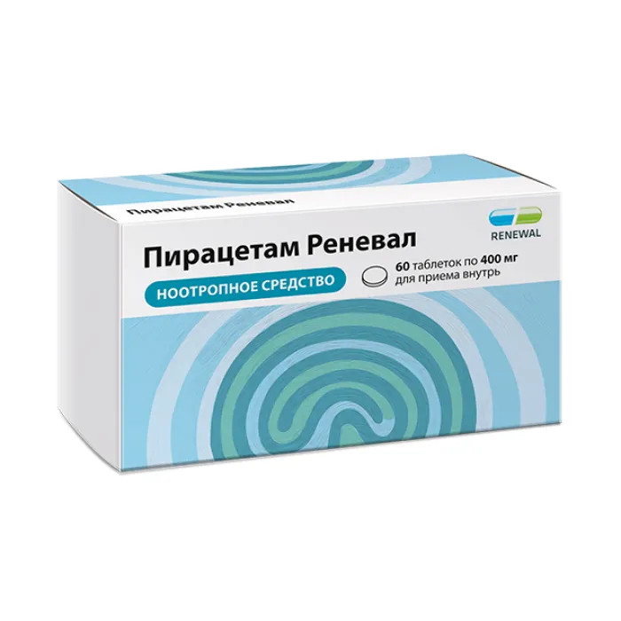 Пирацетам Реневал, 400 мг, таблетки, покрытые пленочной оболочкой, 60 шт.