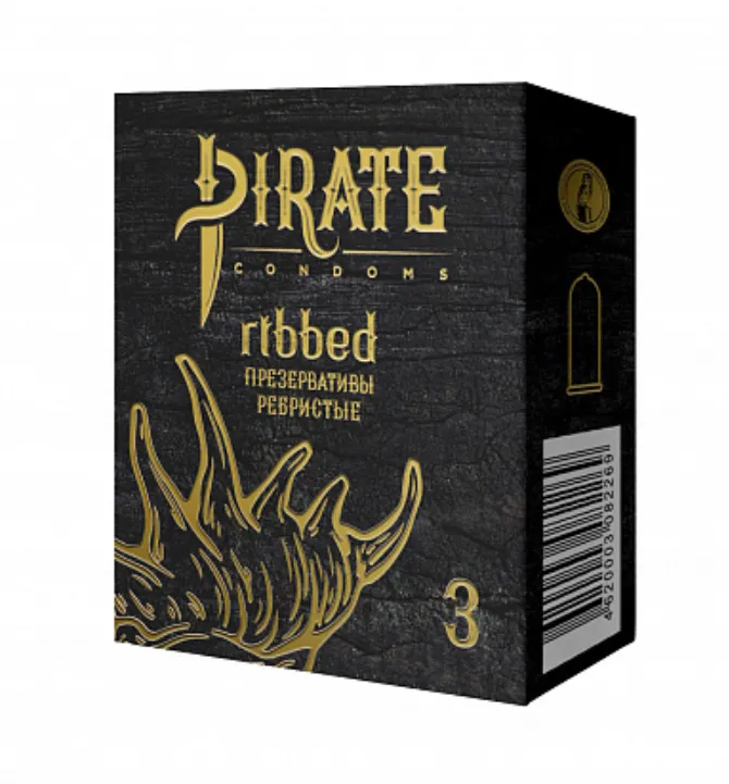 Pirate Презервативы ribbed, презерватив, ребристые, 3 шт.