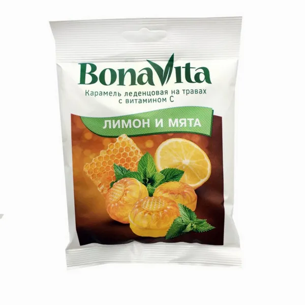 BonaVita Карамель леденцовая Лимон мята, леденцы, 60 г, 20 шт.