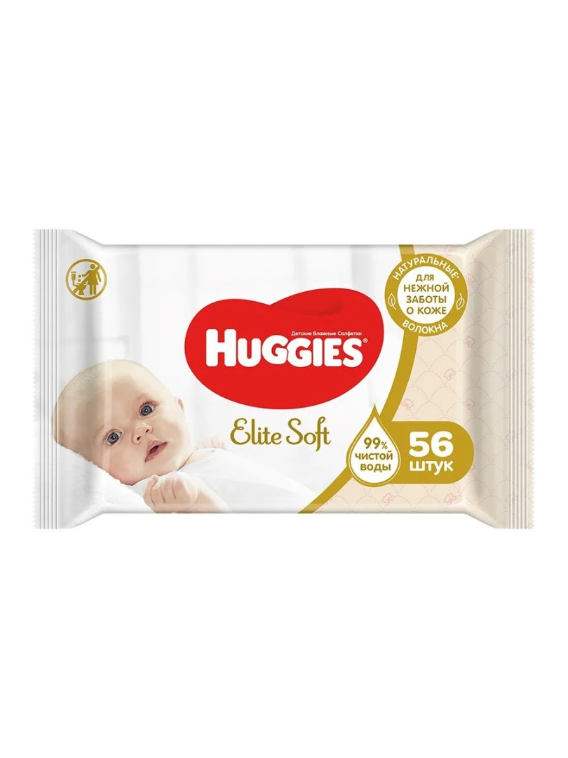 Huggies elite soft салфетки влажные детские, салфетки гигиенические, 56 шт.