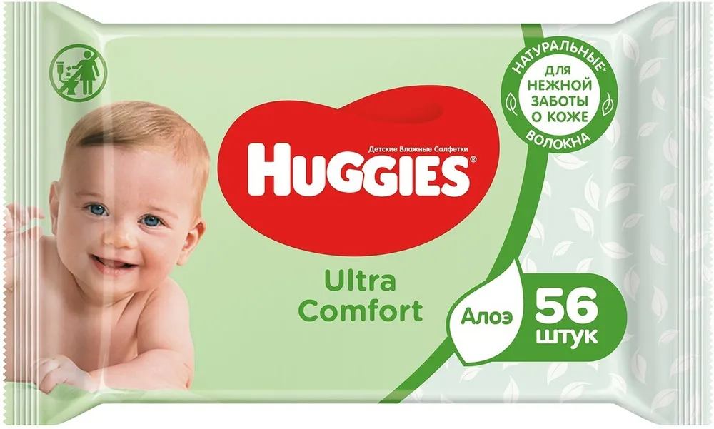 Huggies ultra comfort алоэ салфетки влажные детские, 56 шт.