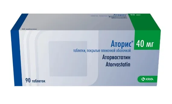 Аторис, 40 мг, таблетки, покрытые пленочной оболочкой, 90 шт.