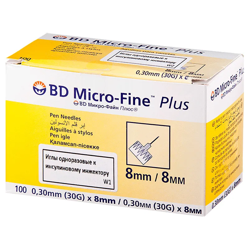 Игла одноразовая к инсулиновому инжектору BD Micro-Fine Plus, 30G(0.30х8)мм, 100 шт.