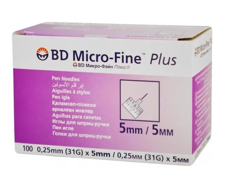 Игла одноразовая к инсулиновому инжектору BD Micro-Fine Plus, 31G(0.25х5)мм, 100 шт.