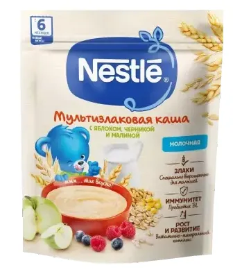 Nestle Каша молочная мультизлаковая, с яблоком, черникой и малиной, каша детская молочная, 200 г, 1 шт.