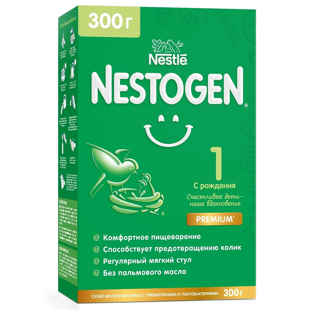 Nestogen 1, для детей с рождения, смесь молочная сухая, с пребиотиками и лактобактериями, 300 г, 1 шт.