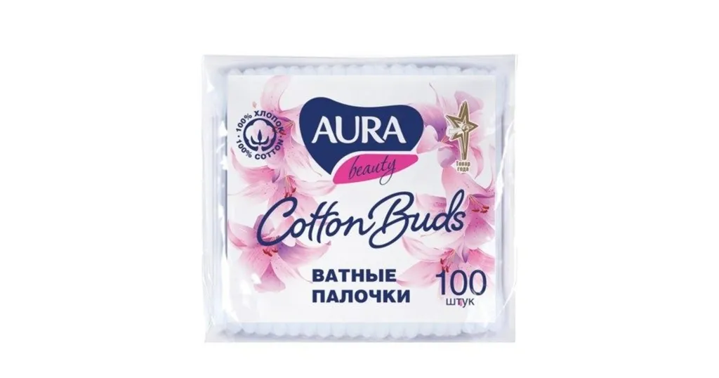 Aura Ватные палочки, палочки, пакет, 100 шт.