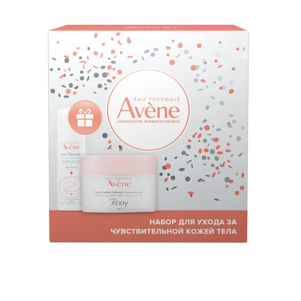 Avene Body Набор для ухода за чувствительной кожей тела, набор, Бальзам увлажняющий с тающей текстурой 250 мл + Термальная вода 50 мл, 1 шт.