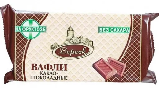 Невские вафли Какао-Шоколадные на фруктозе, вафли, без сахара, 105 г, 1 шт.