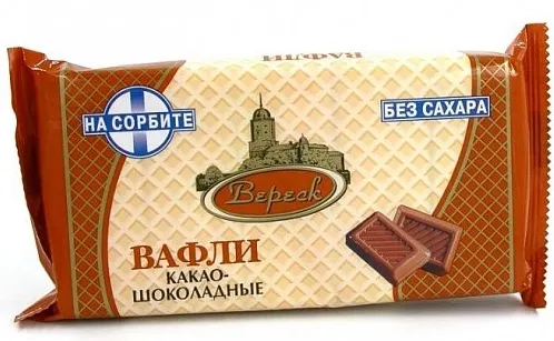 Невские вафли Какао-Шоколадные на сорбите, вафли, без сахара, 105 г, 1 шт.