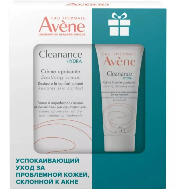 Avene Hydra Cleanance Набор Успокаивающий, набор, Крем для проблемной кожи лица, склонной к акне 40мл + Крем очищающий 15мл, 1 шт.