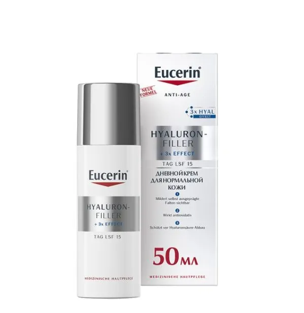 Eucerin Hyaluron-Filler крем дневной spf 15, крем для лица, для нормальной и комбинированной кожи, 50 мл, 1 шт.