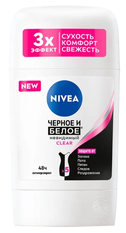 Nivea Антиперспирант Черное и Белое невидимый Clear, стик, 50 мл, 1 шт.