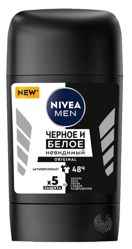 Nivea Men Дезодорант Черное и Белое невидимый Original, стик, 50 мл, 1 шт.